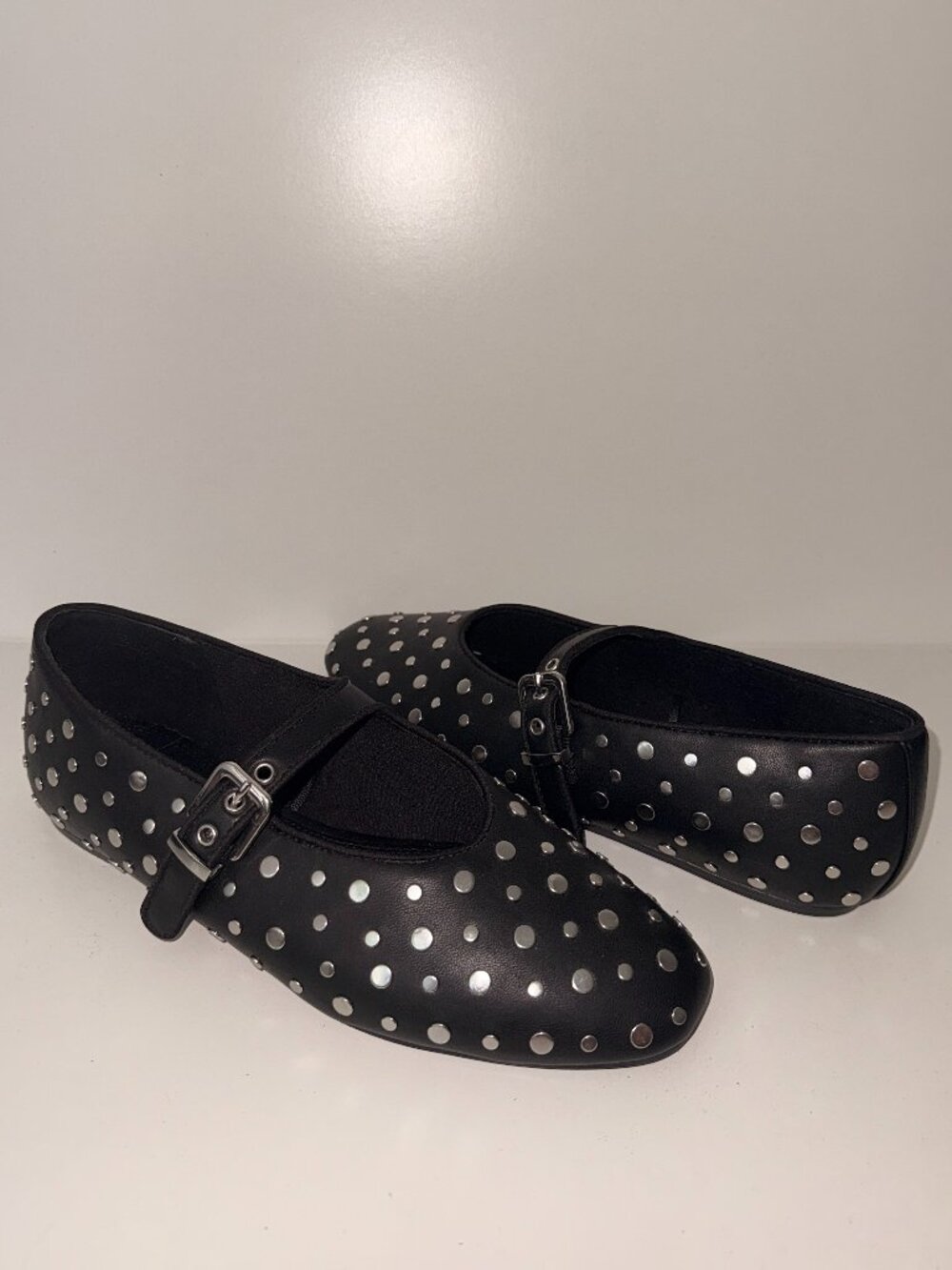 Black Studded Mary Jane Ballet Flats | Silver Studded Balletcore Shoes